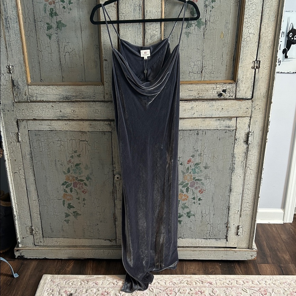 Ag Adriano Goldschmied Silver-Gray Velvet Slip Dress